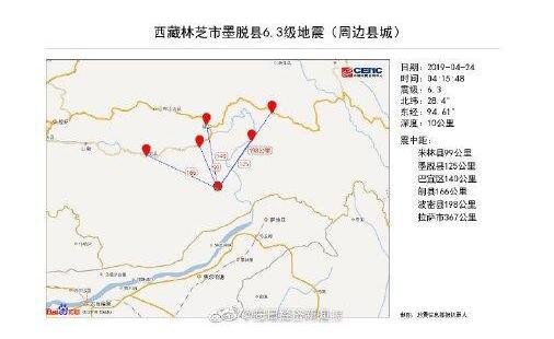 西藏发生6.3级地震，地震周边20公里内无村庄分布